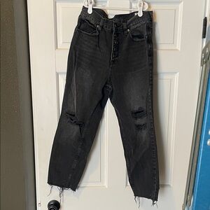 Free People Black Distressed Cropped Jeans